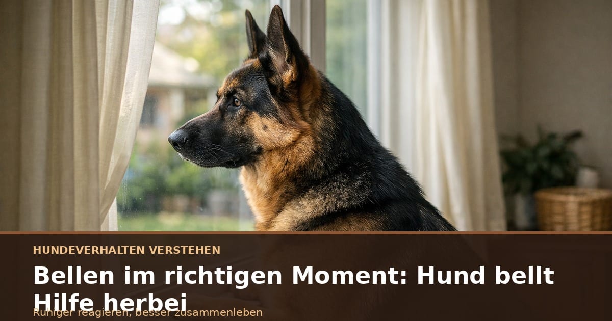 Aufmerksamer Hund steht am Fenster und blickt mit aufgerichteten Ohren nach draußen